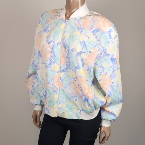 Vintage 90s Alia Floral Bomber Jacket Spring Windbreaker Lightweight Abstract - Picture 4 of 15